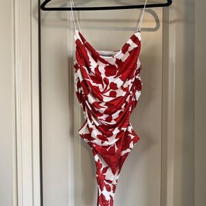 H&M Red and White Floral Bodysuit
